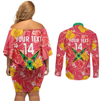 Custom Guyana Cricket Couples Matching Off Shoulder Short Dress and Long Sleeve Button Shirt 2025 Go Amazon Warriors Tropical Style - Wonder Print Shop
