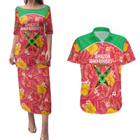 Custom Guyana Cricket Couples Matching Puletasi and Hawaiian Shirt 2025 Go Amazon Warriors Tropical Style - Wonder Print Shop