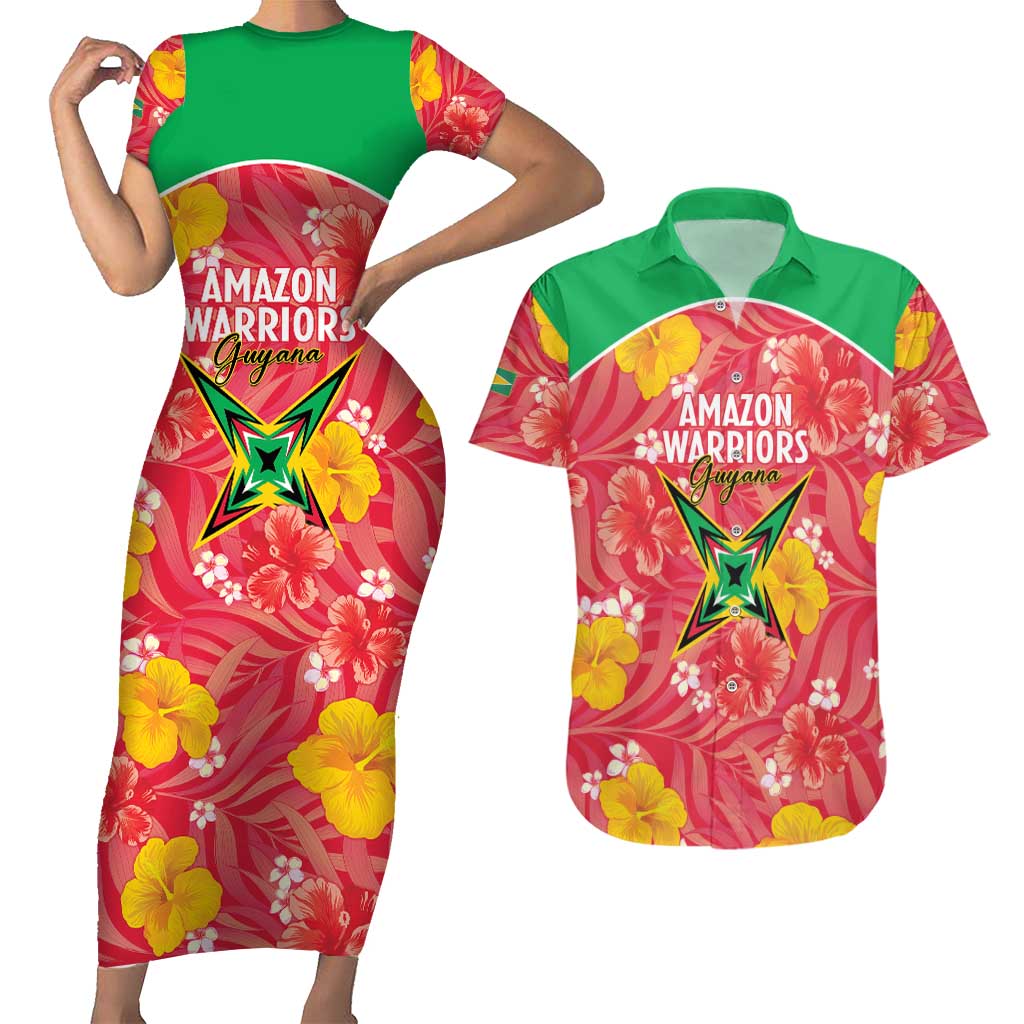 Custom Guyana Cricket Couples Matching Short Sleeve Bodycon Dress and Hawaiian Shirt 2025 Go Amazon Warriors Tropical Style - Wonder Print Shop