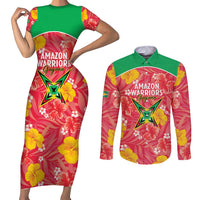 Custom Guyana Cricket Couples Matching Short Sleeve Bodycon Dress and Long Sleeve Button Shirt 2025 Go Amazon Warriors Tropical Style - Wonder Print Shop