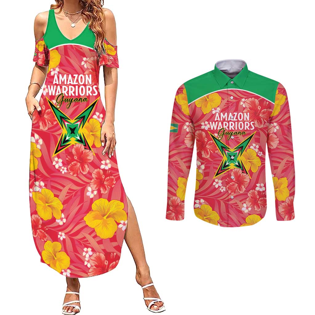 Custom Guyana Cricket Couples Matching Summer Maxi Dress and Long Sleeve Button Shirt 2025 Go Amazon Warriors Tropical Style - Wonder Print Shop