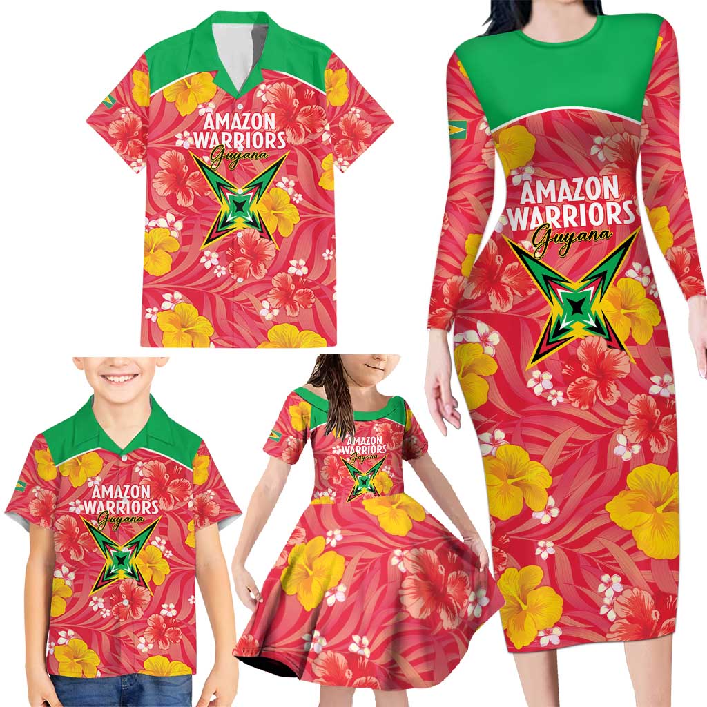 Custom Guyana Cricket Family Matching Long Sleeve Bodycon Dress and Hawaiian Shirt 2025 Go Amazon Warriors Tropical Style - Wonder Print Shop