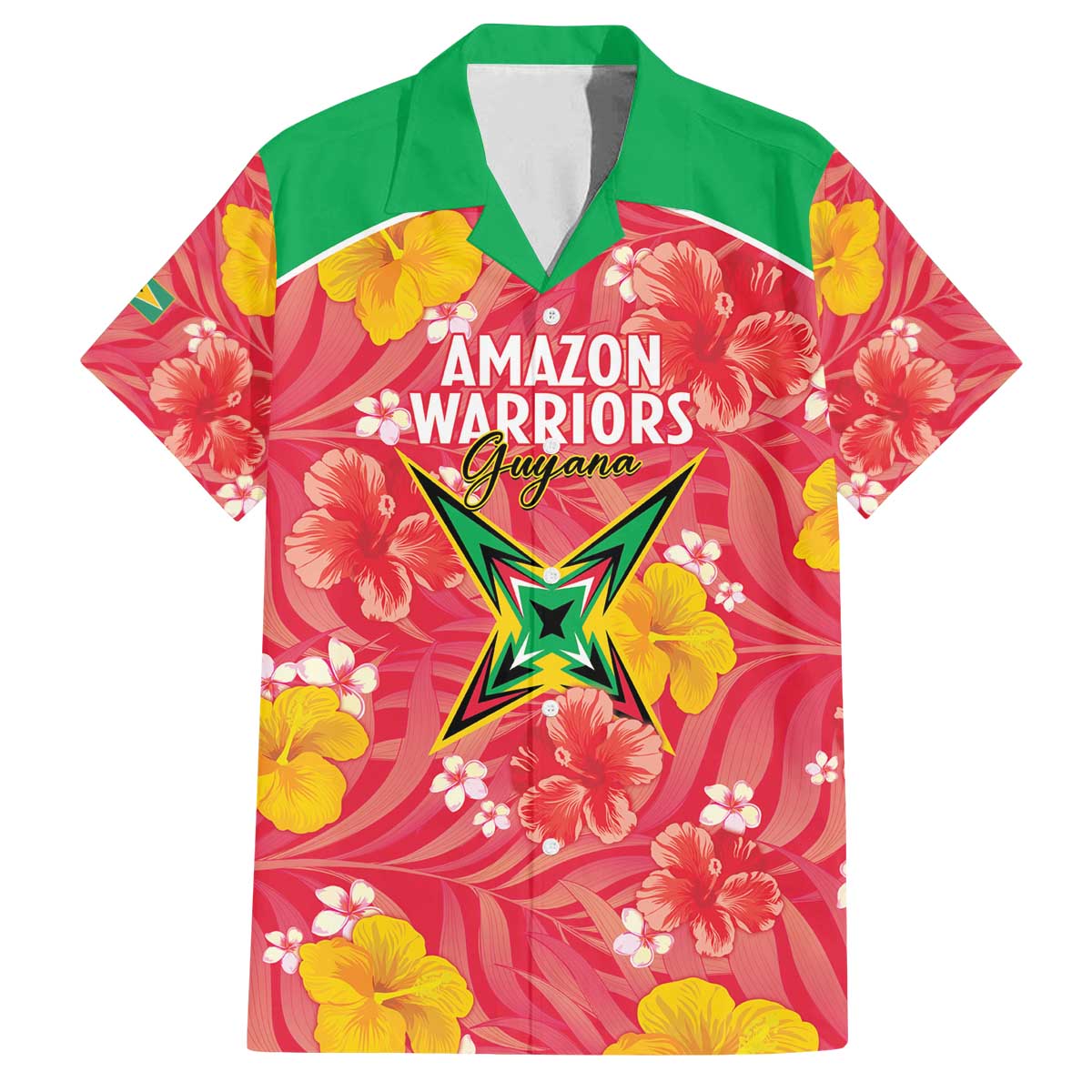 Custom Guyana Cricket Family Matching Off The Shoulder Long Sleeve Dress and Hawaiian Shirt 2025 Go Amazon Warriors Tropical Style - Wonder Print Shop