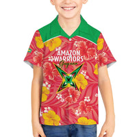 Custom Guyana Cricket Family Matching Off The Shoulder Long Sleeve Dress and Hawaiian Shirt 2025 Go Amazon Warriors Tropical Style - Wonder Print Shop