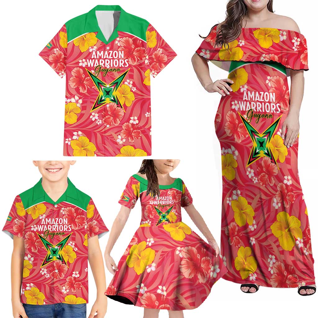 Custom Guyana Cricket Family Matching Off Shoulder Maxi Dress and Hawaiian Shirt 2025 Go Amazon Warriors Tropical Style - Wonder Print Shop