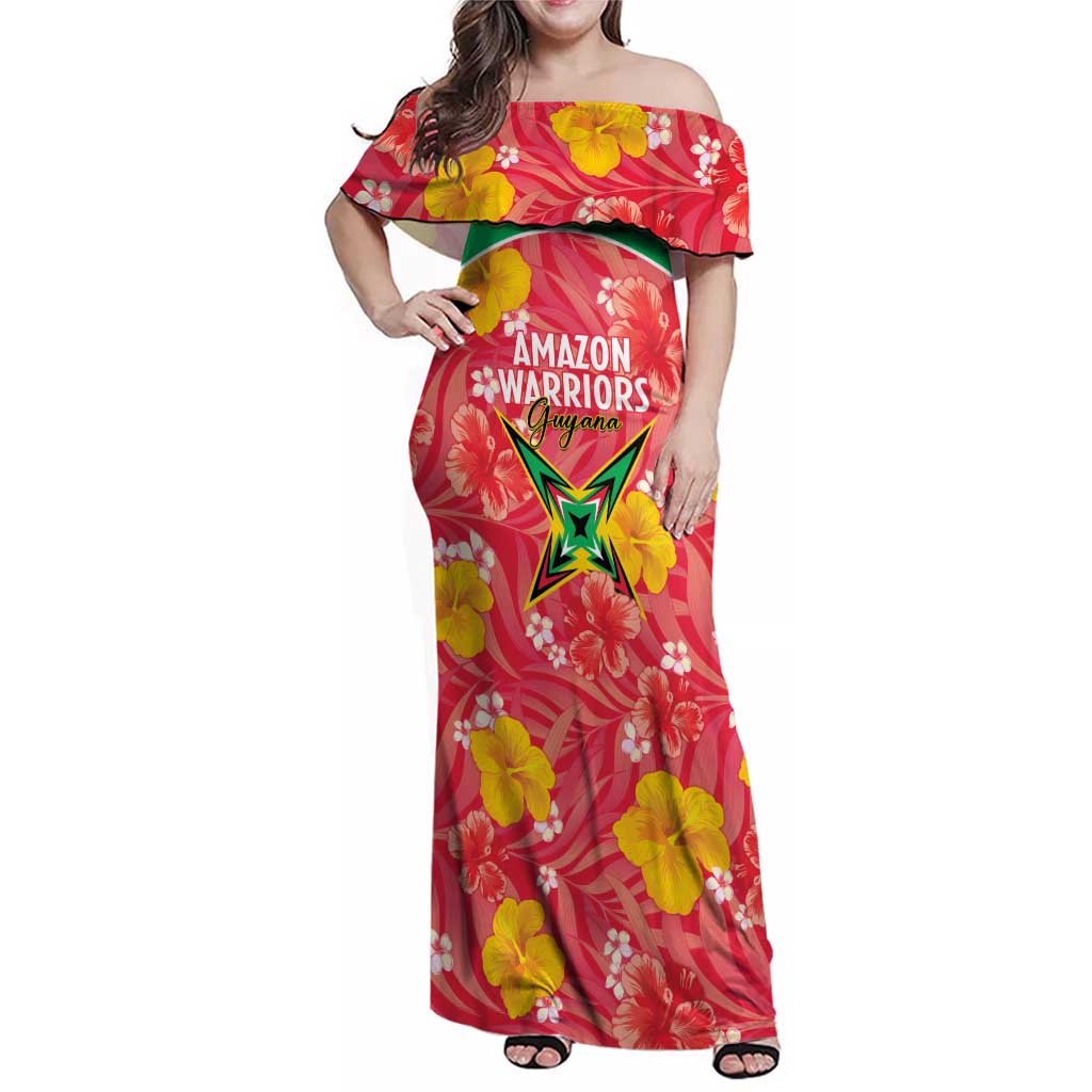 Custom Guyana Cricket Family Matching Off Shoulder Maxi Dress and Hawaiian Shirt 2025 Go Amazon Warriors Tropical Style - Wonder Print Shop