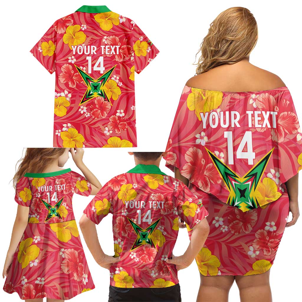 Custom Guyana Cricket Family Matching Off Shoulder Short Dress and Hawaiian Shirt 2025 Go Amazon Warriors Tropical Style - Wonder Print Shop