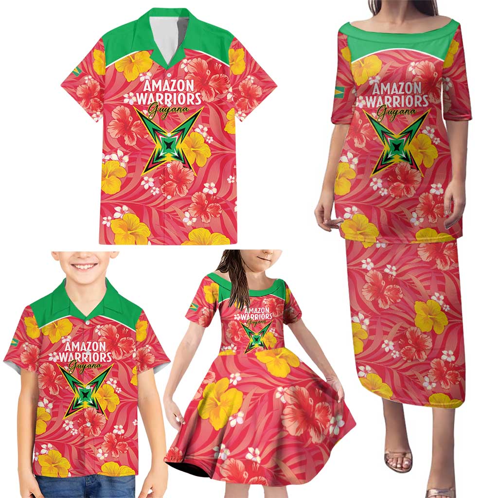 Custom Guyana Cricket Family Matching Puletasi and Hawaiian Shirt 2025 Go Amazon Warriors Tropical Style - Wonder Print Shop