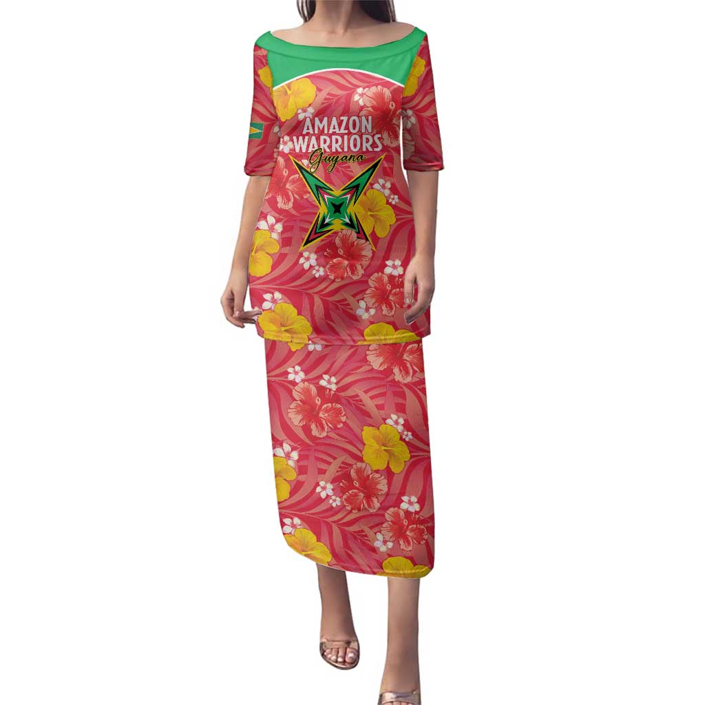 Custom Guyana Cricket Family Matching Puletasi and Hawaiian Shirt 2025 Go Amazon Warriors Tropical Style - Wonder Print Shop