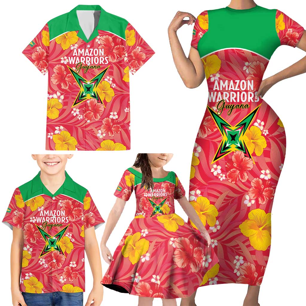 Custom Guyana Cricket Family Matching Short Sleeve Bodycon Dress and Hawaiian Shirt 2025 Go Amazon Warriors Tropical Style - Wonder Print Shop