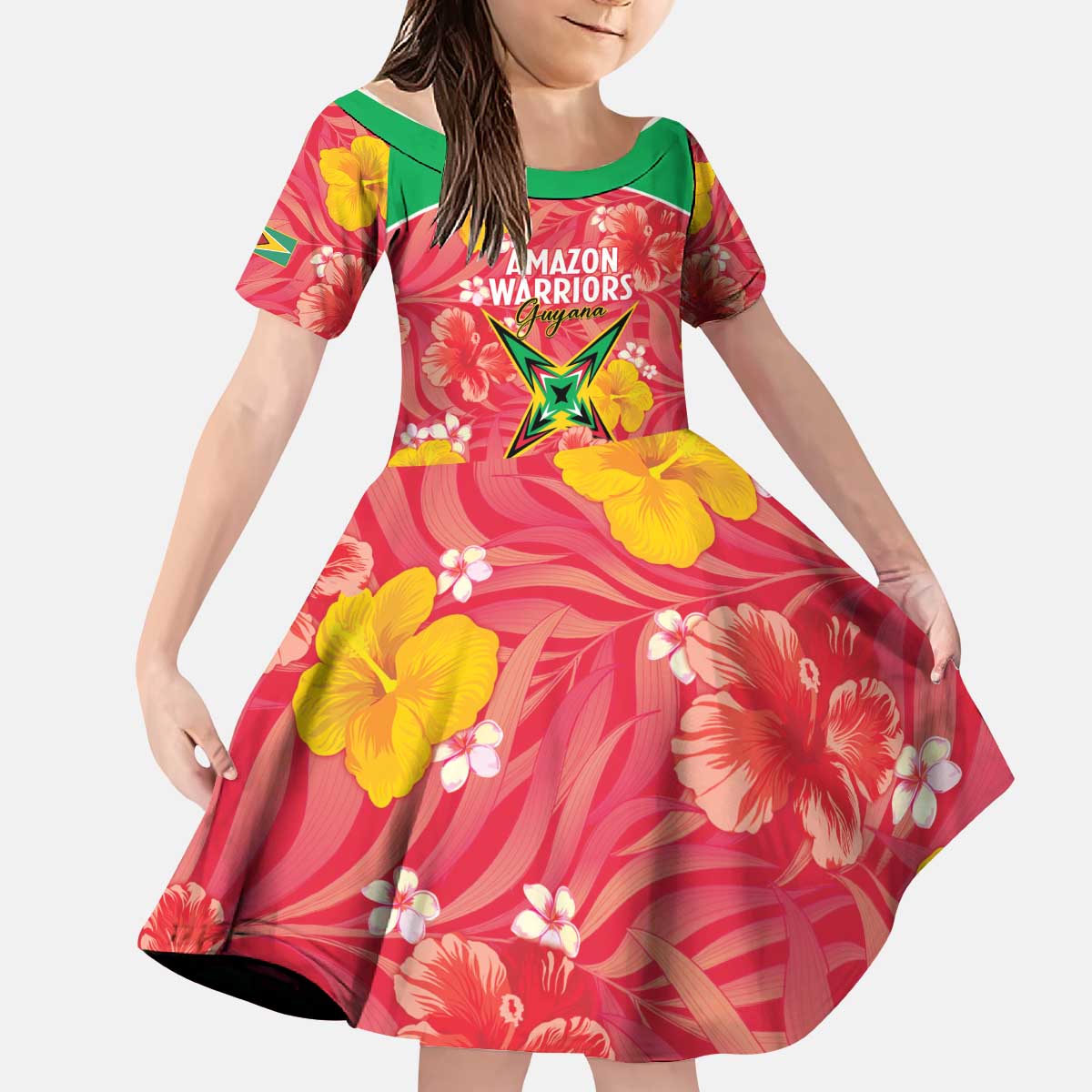Custom Guyana Cricket Kid Short Sleeve Dress 2025 Go Amazon Warriors Tropical Style - Wonder Print Shop