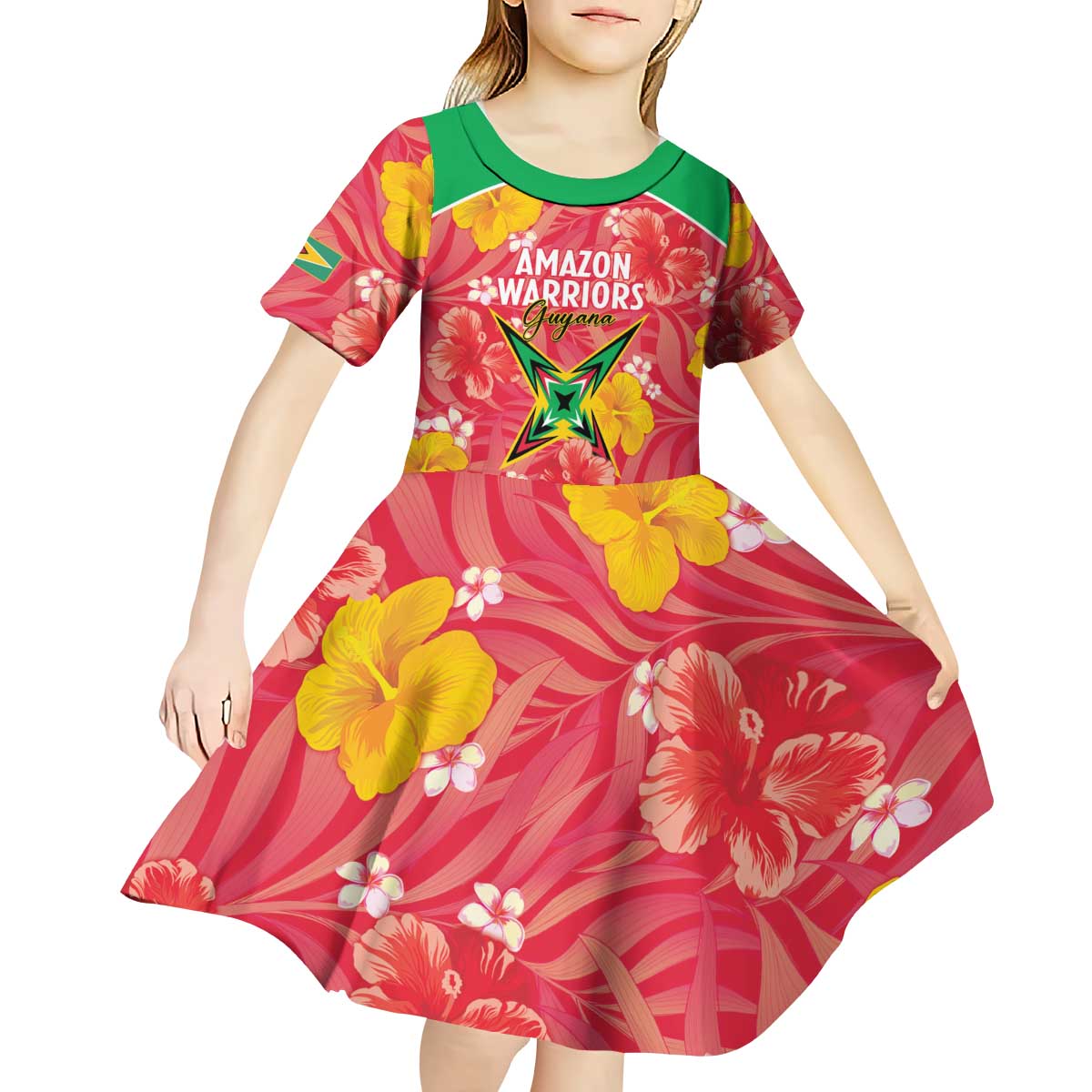 Custom Guyana Cricket Kid Short Sleeve Dress 2025 Go Amazon Warriors Tropical Style - Wonder Print Shop