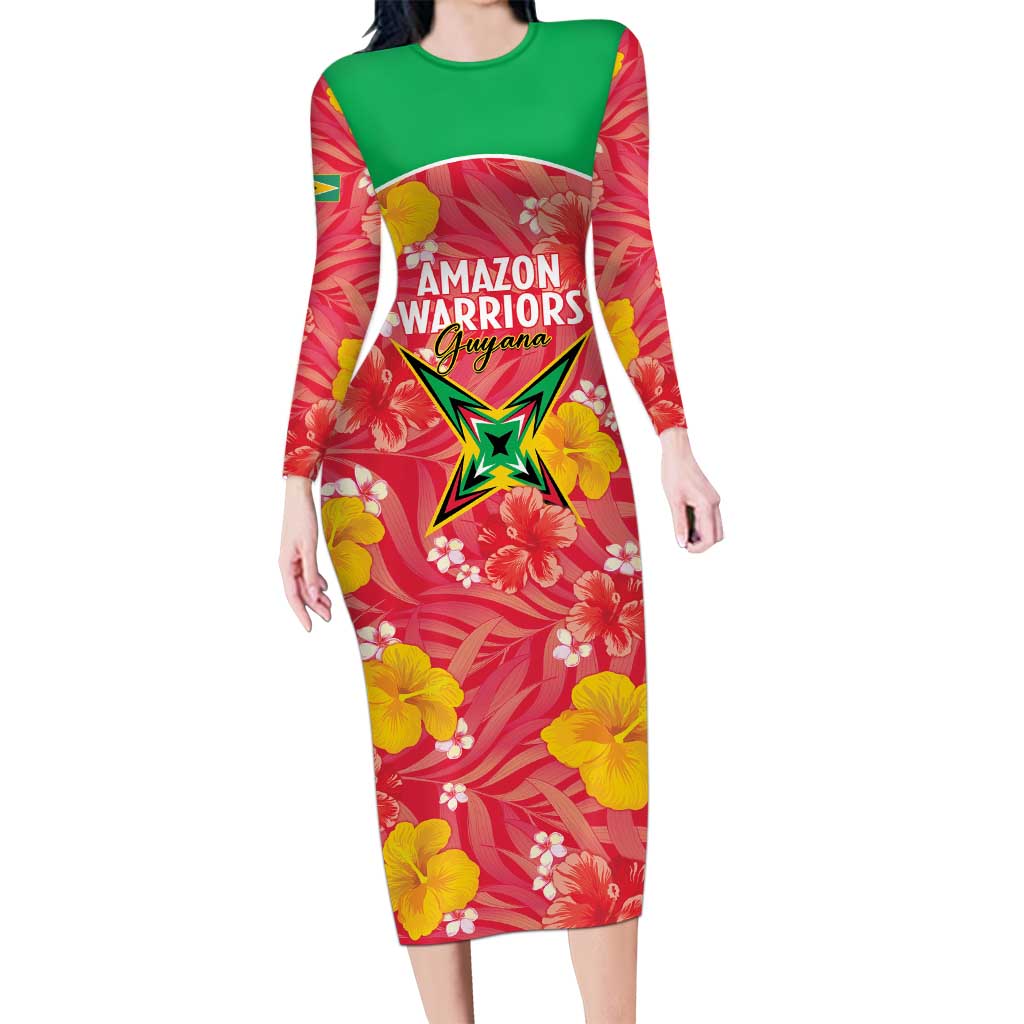 Custom Guyana Cricket Long Sleeve Bodycon Dress 2025 Go Amazon Warriors Tropical Style - Wonder Print Shop