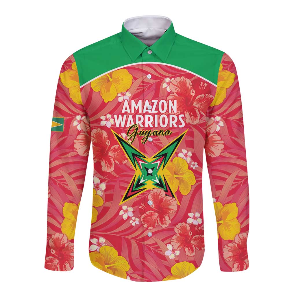 Custom Guyana Cricket Long Sleeve Button Shirt 2025 Go Amazon Warriors Tropical Style - Wonder Print Shop