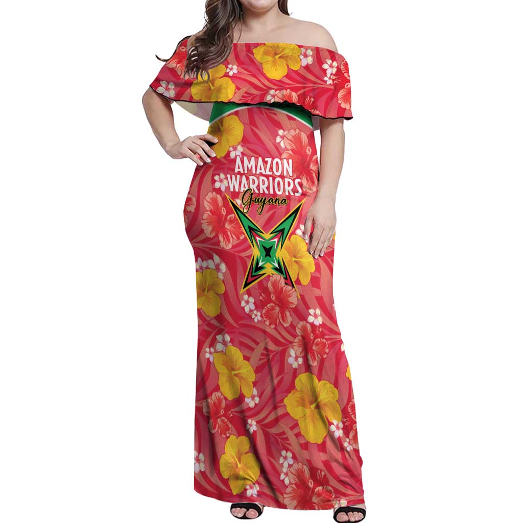 Custom Guyana Cricket Off Shoulder Maxi Dress 2025 Go Amazon Warriors Tropical Style - Wonder Print Shop