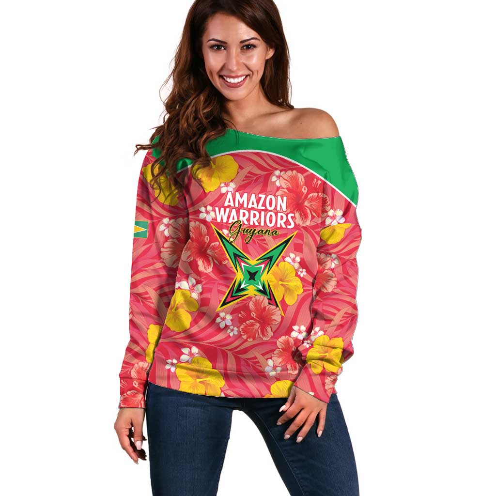 Custom Guyana Cricket Off Shoulder Sweater 2025 Go Amazon Warriors Tropical Style - Wonder Print Shop