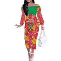 Custom Guyana Cricket Off The Shoulder Long Sleeve Dress 2025 Go Amazon Warriors Tropical Style - Wonder Print Shop