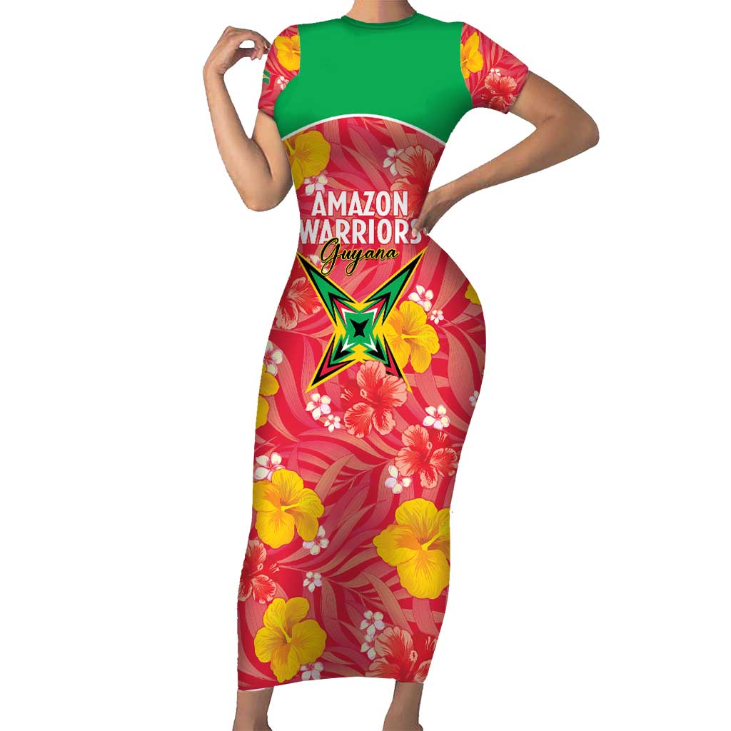 Custom Guyana Cricket Short Sleeve Bodycon Dress 2025 Go Amazon Warriors Tropical Style - Wonder Print Shop