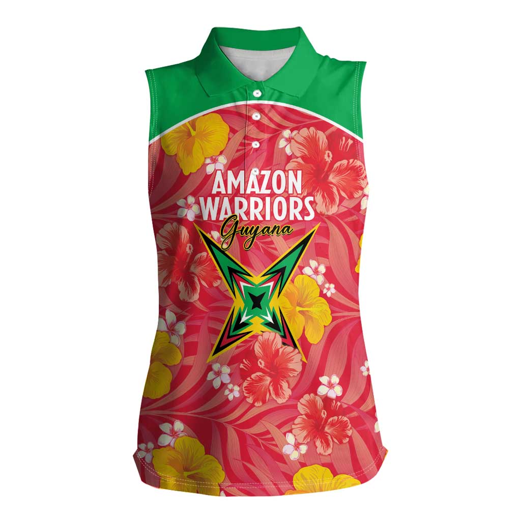 Custom Guyana Cricket Women Sleeveless Polo Shirt 2025 Go Amazon Warriors Tropical Style - Wonder Print Shop