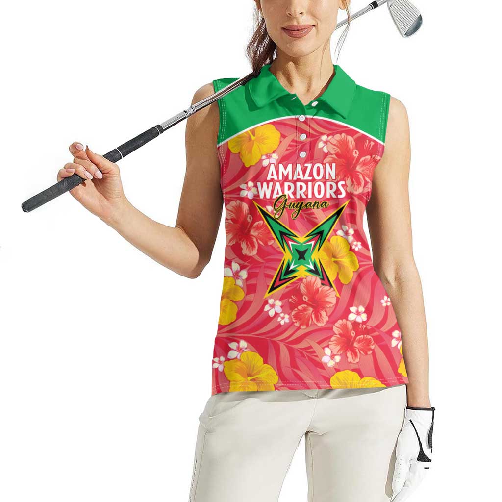 Custom Guyana Cricket Women Sleeveless Polo Shirt 2025 Go Amazon Warriors Tropical Style - Wonder Print Shop