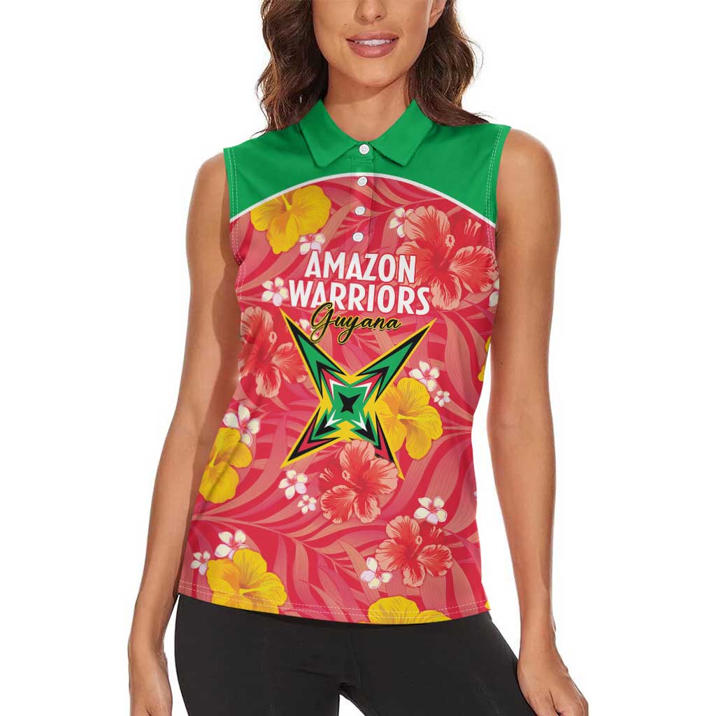 Custom Guyana Cricket Women Sleeveless Polo Shirt 2025 Go Amazon Warriors Tropical Style - Wonder Print Shop