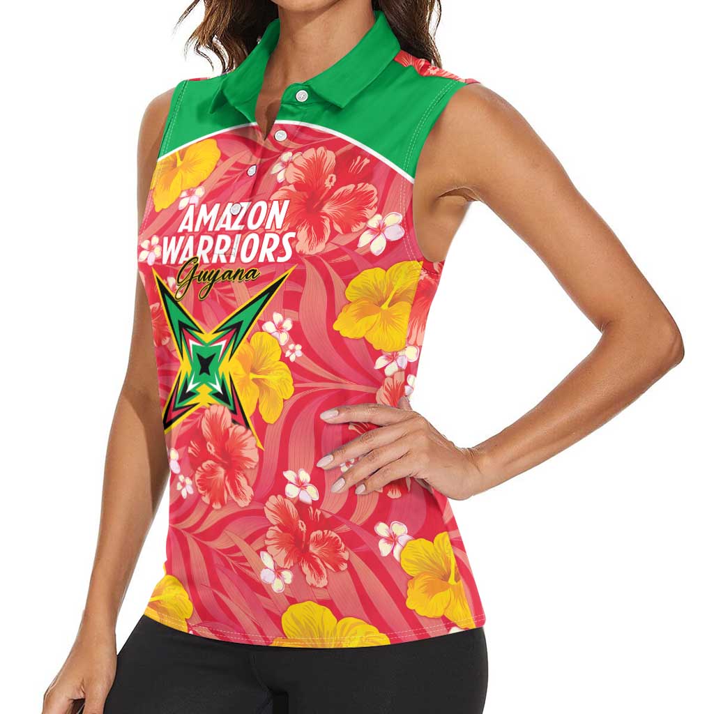 Custom Guyana Cricket Women Sleeveless Polo Shirt 2025 Go Amazon Warriors Tropical Style - Wonder Print Shop