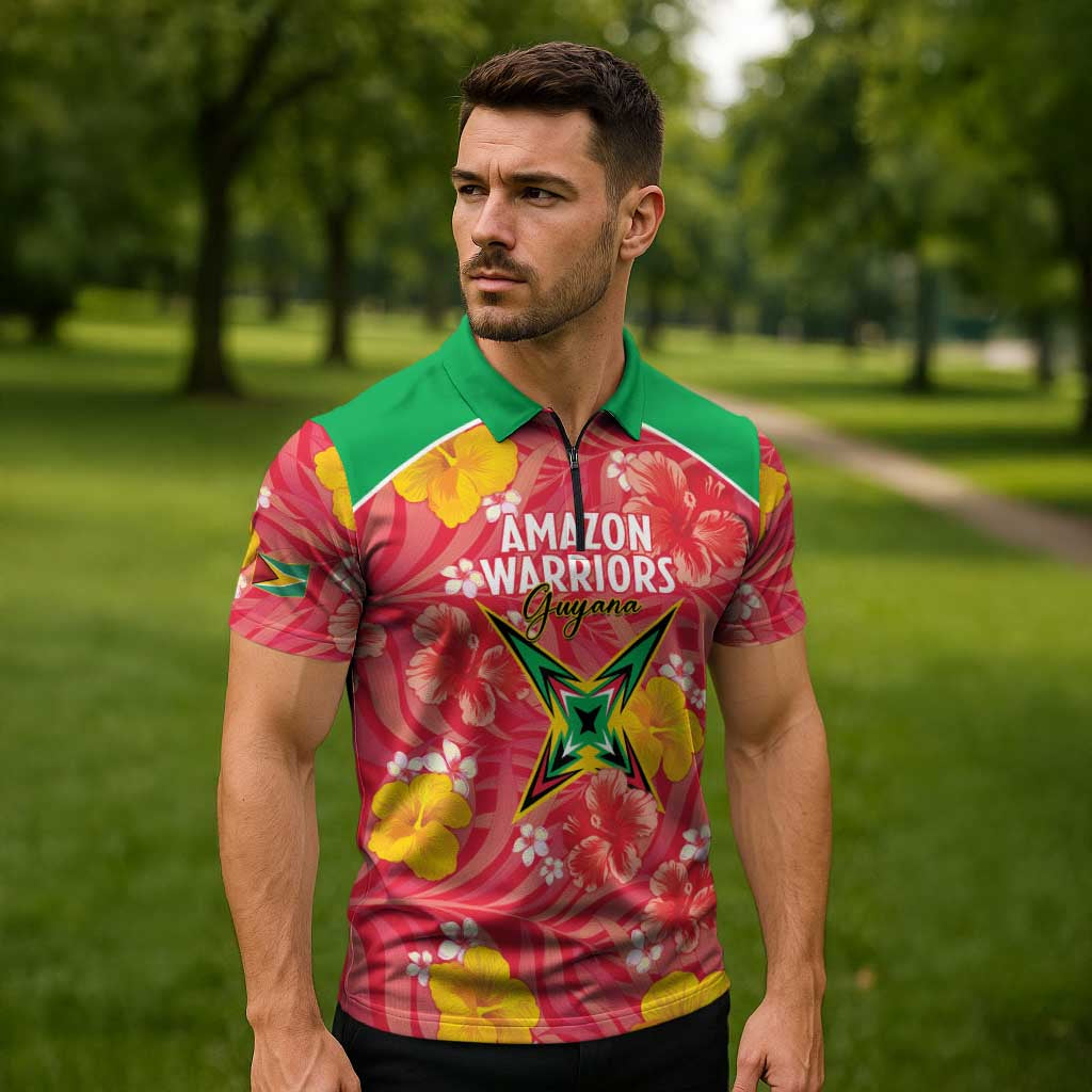 Custom Guyana Cricket Zipper Polo Shirt 2025 Go Amazon Warriors Tropical Style - Wonder Print Shop