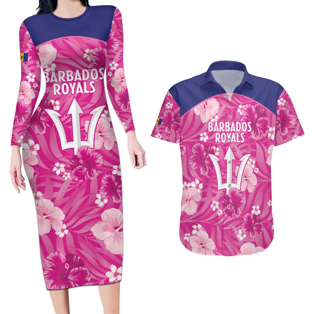Custom Barbados Royals Cricket Couples Matching Long Sleeve Bodycon Dress and Hawaiian Shirt 2025 Go Tridents Tropical Style - Wonder Print Shop