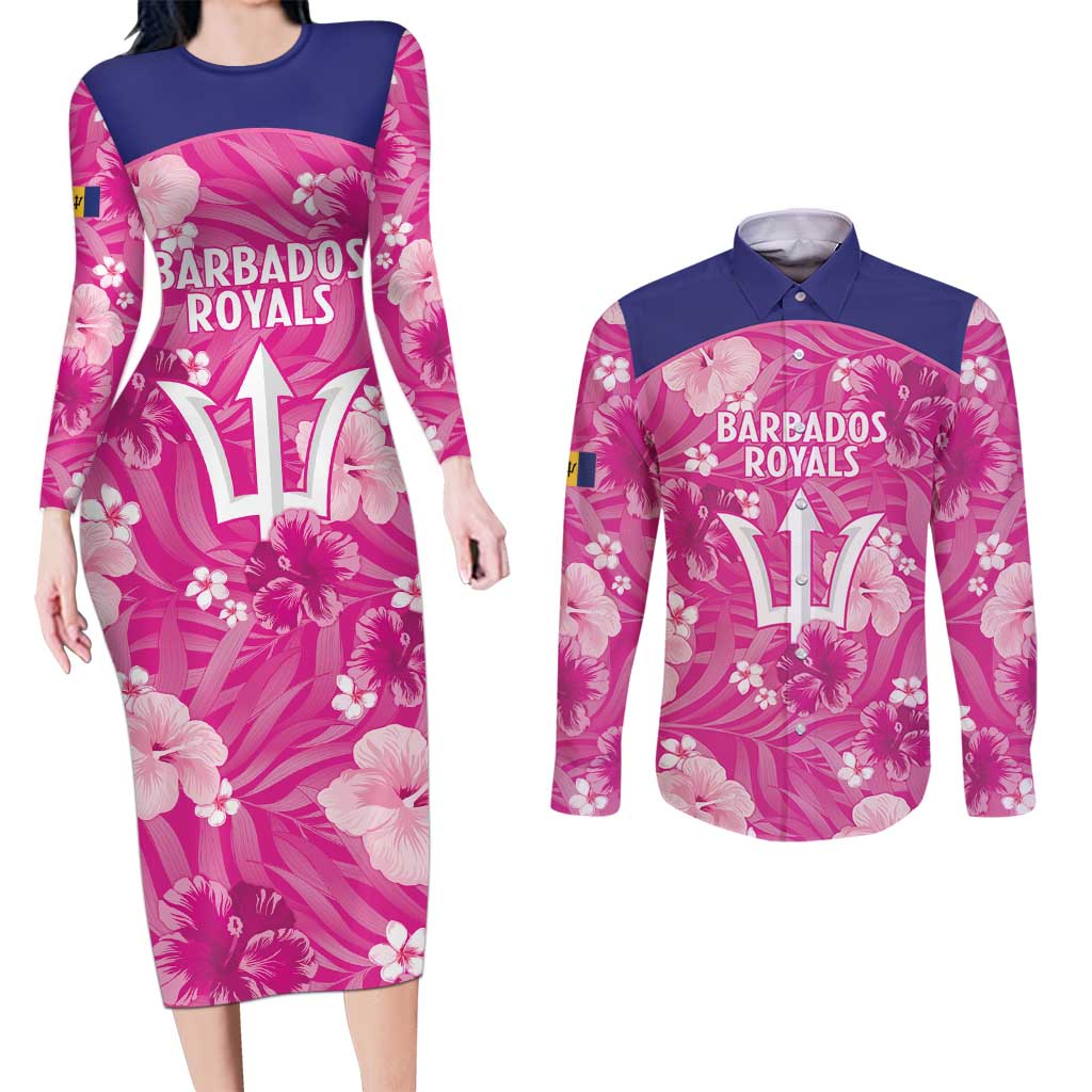 Custom Barbados Royals Cricket Couples Matching Long Sleeve Bodycon Dress and Long Sleeve Button Shirt 2025 Go Tridents Tropical Style - Wonder Print Shop