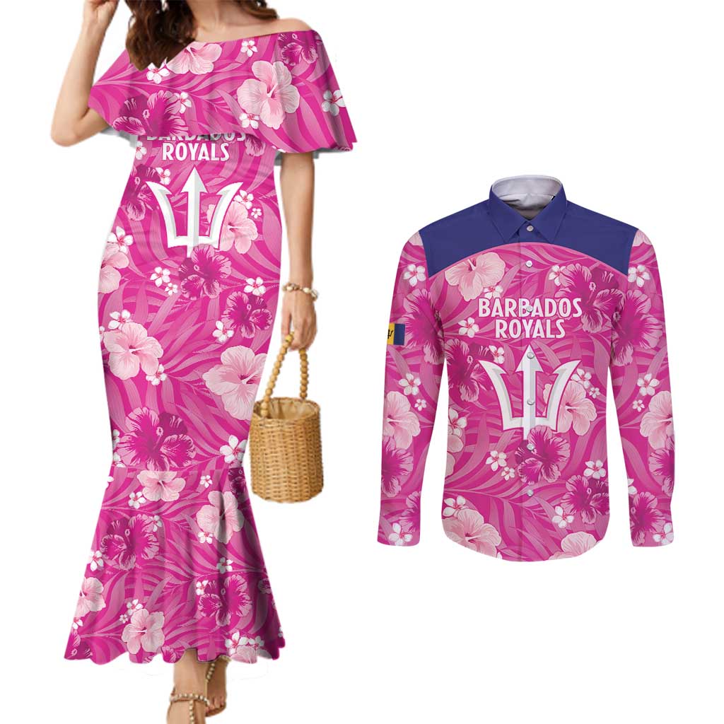 Custom Barbados Royals Cricket Couples Matching Mermaid Dress and Long Sleeve Button Shirt 2025 Go Tridents Tropical Style - Wonder Print Shop