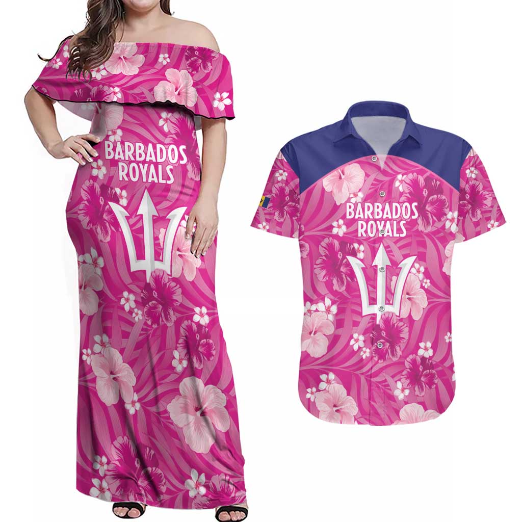 Custom Barbados Royals Cricket Couples Matching Off Shoulder Maxi Dress and Hawaiian Shirt 2025 Go Tridents Tropical Style - Wonder Print Shop