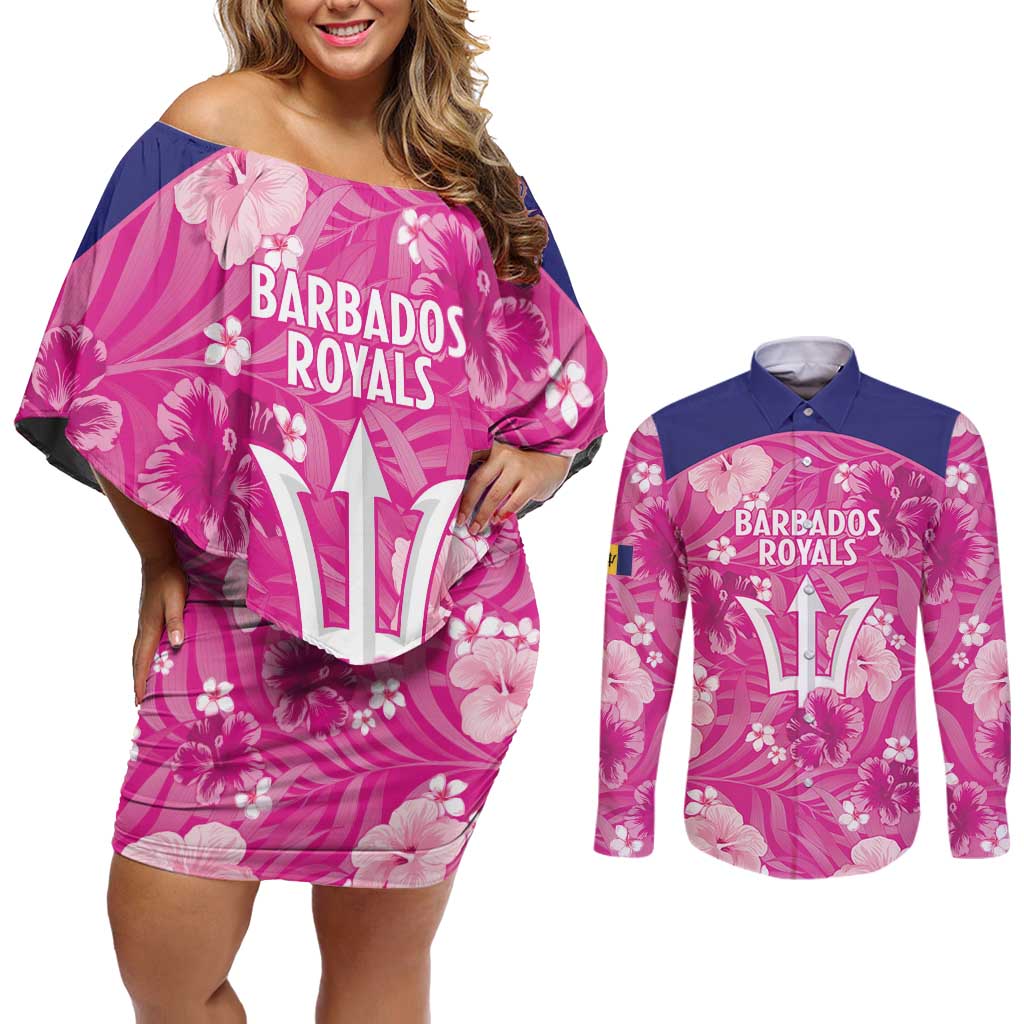 Custom Barbados Royals Cricket Couples Matching Off Shoulder Short Dress and Long Sleeve Button Shirt 2025 Go Tridents Tropical Style - Wonder Print Shop
