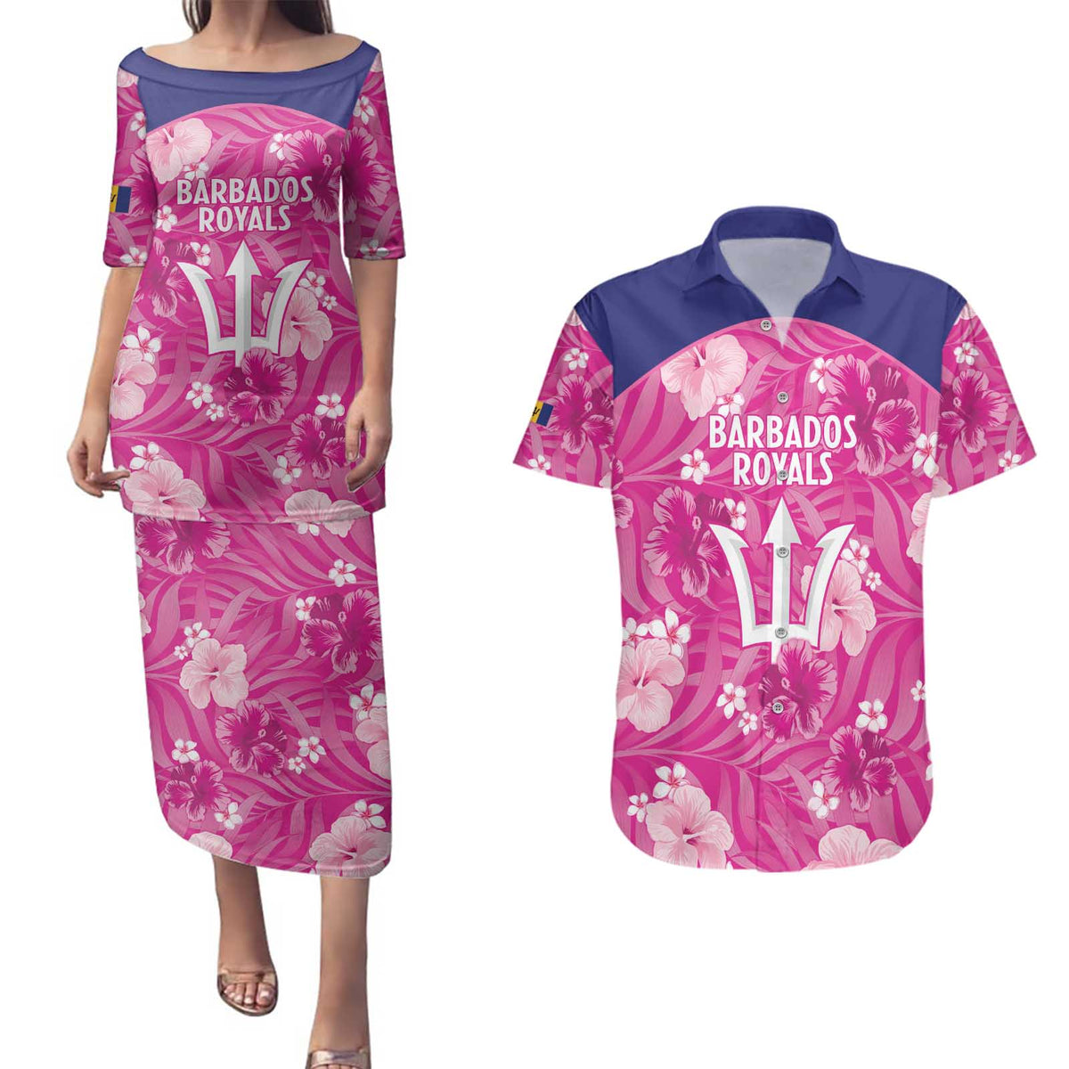Custom Barbados Royals Cricket Couples Matching Puletasi and Hawaiian Shirt 2025 Go Tridents Tropical Style - Wonder Print Shop