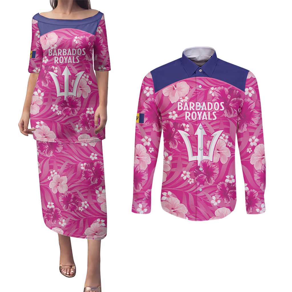 Custom Barbados Royals Cricket Couples Matching Puletasi and Long Sleeve Button Shirt 2025 Go Tridents Tropical Style - Wonder Print Shop