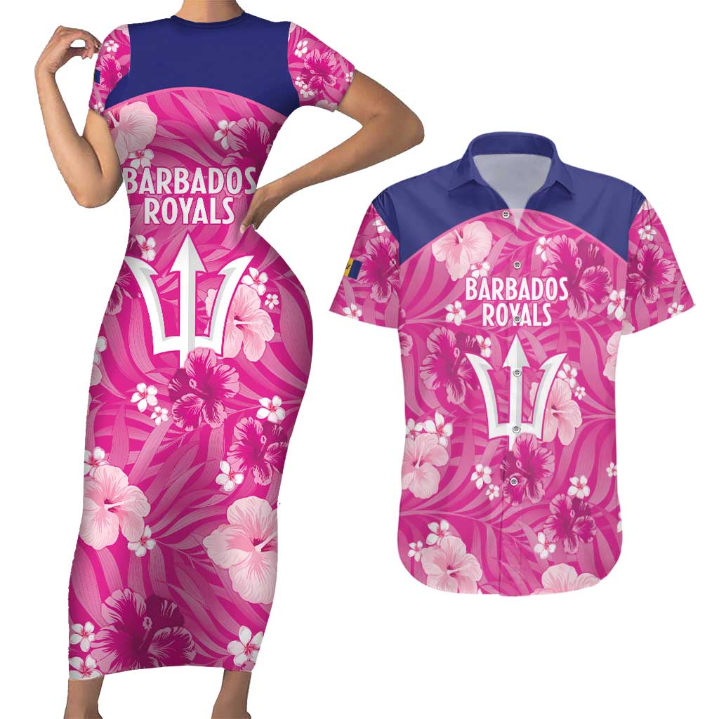 Custom Barbados Royals Cricket Couples Matching Short Sleeve Bodycon Dress and Hawaiian Shirt 2025 Go Tridents Tropical Style - Wonder Print Shop