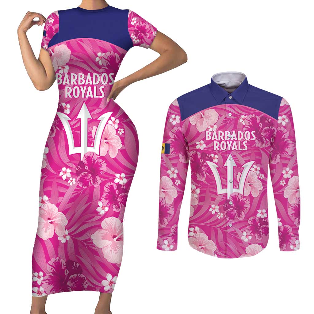 Custom Barbados Royals Cricket Couples Matching Short Sleeve Bodycon Dress and Long Sleeve Button Shirt 2025 Go Tridents Tropical Style - Wonder Print Shop