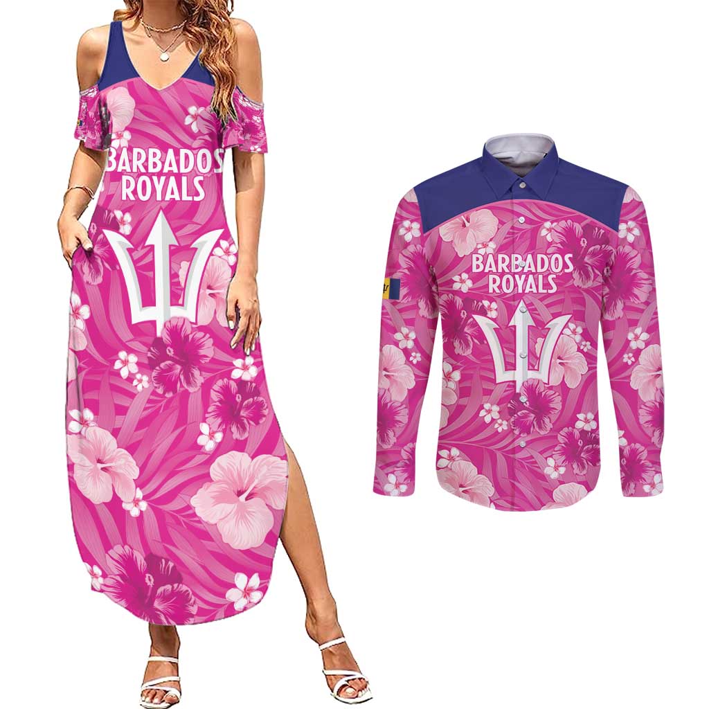Custom Barbados Royals Cricket Couples Matching Summer Maxi Dress and Long Sleeve Button Shirt 2025 Go Tridents Tropical Style - Wonder Print Shop