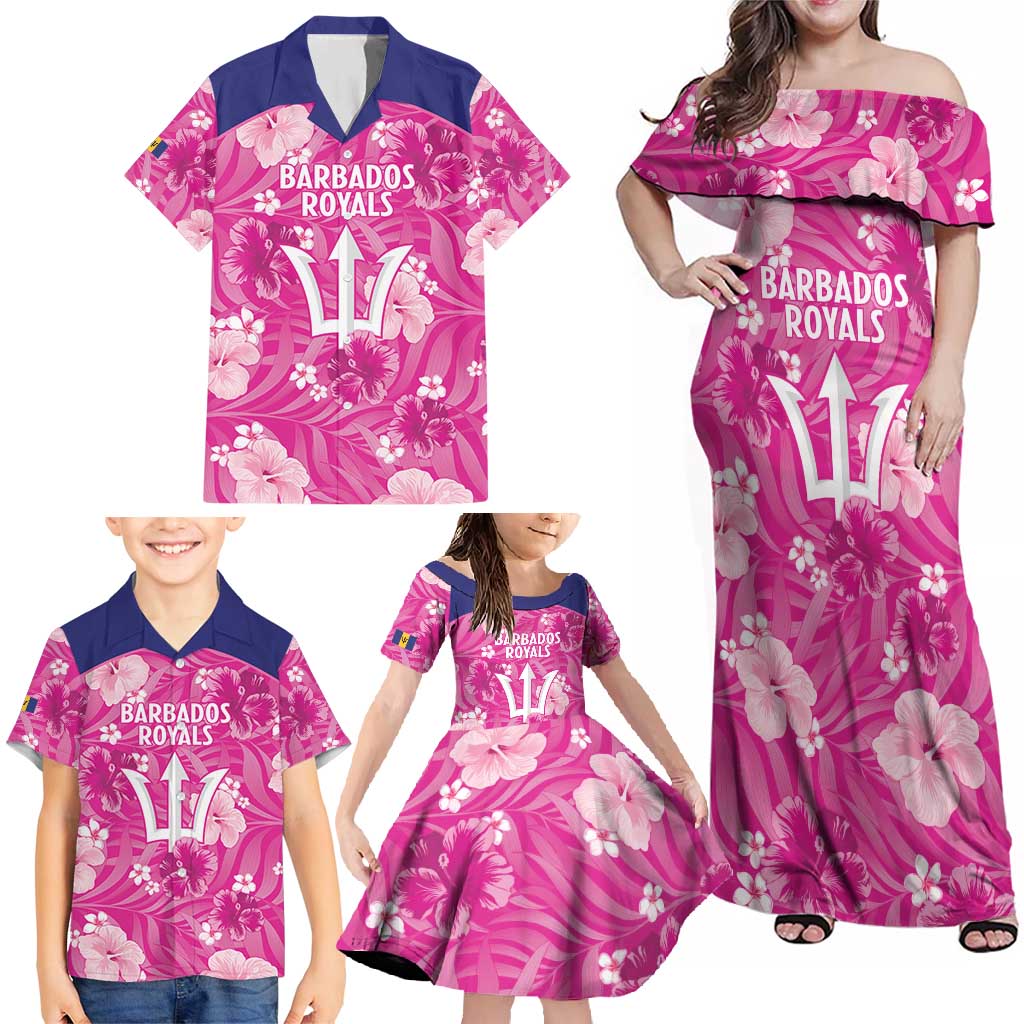 Custom Barbados Royals Cricket Family Matching Off Shoulder Maxi Dress and Hawaiian Shirt 2025 Go Tridents Tropical Style - Wonder Print Shop