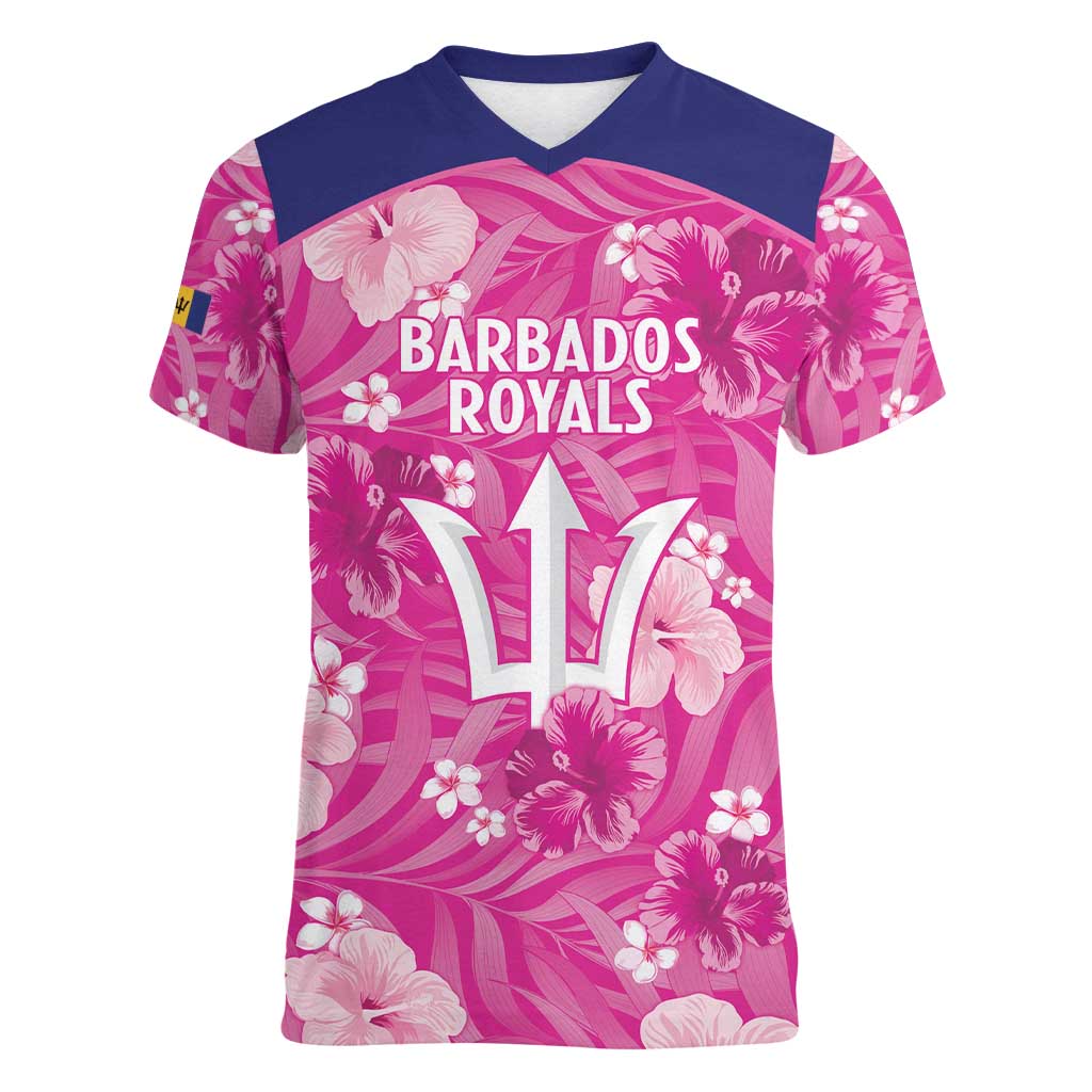 Custom Barbados Royals Cricket Women V-Neck T-Shirt 2025 Go Tridents Tropical Style - Wonder Print Shop