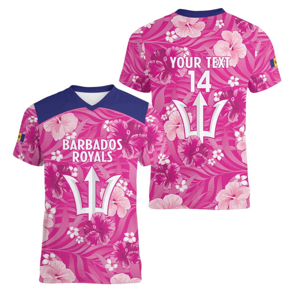 Custom Barbados Royals Cricket Women V-Neck T-Shirt 2025 Go Tridents Tropical Style - Wonder Print Shop