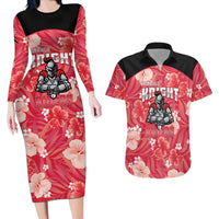 Custom Trinidad and Tobago Cricket Couples Matching Long Sleeve Bodycon Dress and Hawaiian Shirt 2025 Go Knight Riders Tropical Style - Wonder Print Shop