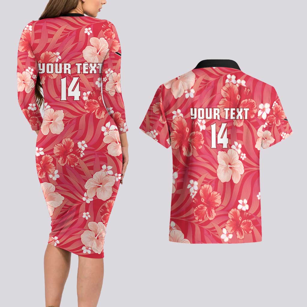 Custom Trinidad and Tobago Cricket Couples Matching Long Sleeve Bodycon Dress and Hawaiian Shirt 2025 Go Knight Riders Tropical Style - Wonder Print Shop