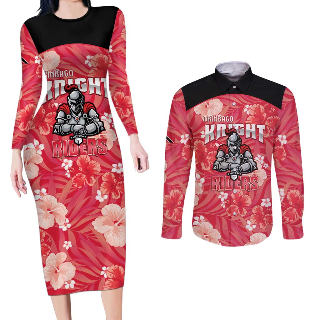 Custom Trinidad and Tobago Cricket Couples Matching Long Sleeve Bodycon Dress and Long Sleeve Button Shirt 2025 Go Knight Riders Tropical Style - Wonder Print Shop
