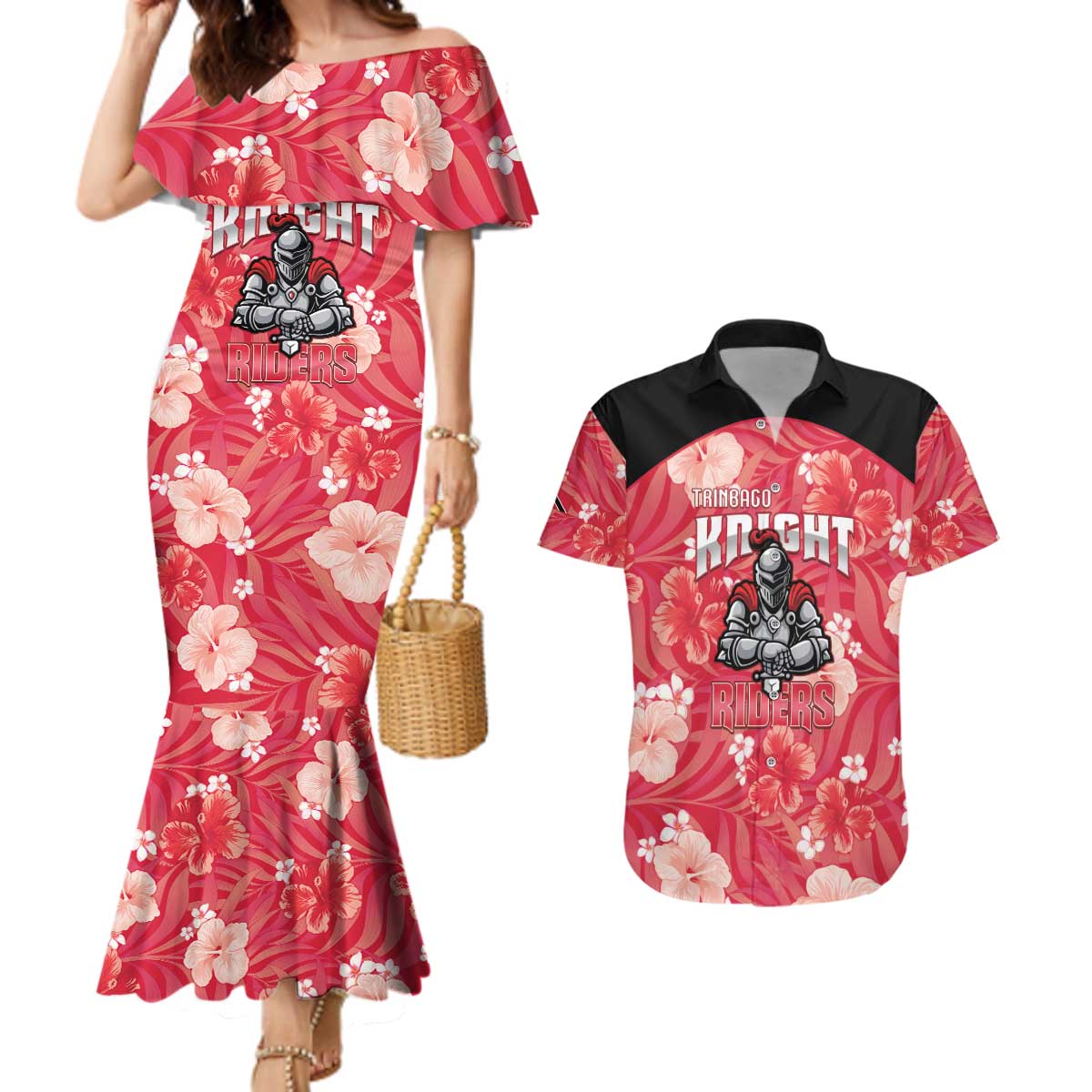Custom Trinidad and Tobago Cricket Couples Matching Mermaid Dress and Hawaiian Shirt 2025 Go Knight Riders Tropical Style - Wonder Print Shop