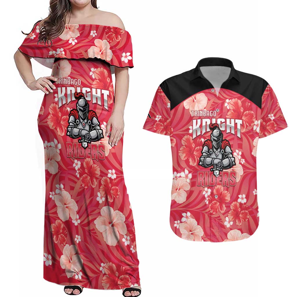 Custom Trinidad and Tobago Cricket Couples Matching Off Shoulder Maxi Dress and Hawaiian Shirt 2025 Go Knight Riders Tropical Style - Wonder Print Shop