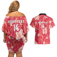 Custom Trinidad and Tobago Cricket Couples Matching Off Shoulder Short Dress and Hawaiian Shirt 2025 Go Knight Riders Tropical Style - Wonder Print Shop