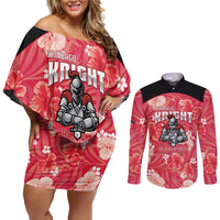 Custom Trinidad and Tobago Cricket Couples Matching Off Shoulder Short Dress and Long Sleeve Button Shirt 2025 Go Knight Riders Tropical Style - Wonder Print Shop