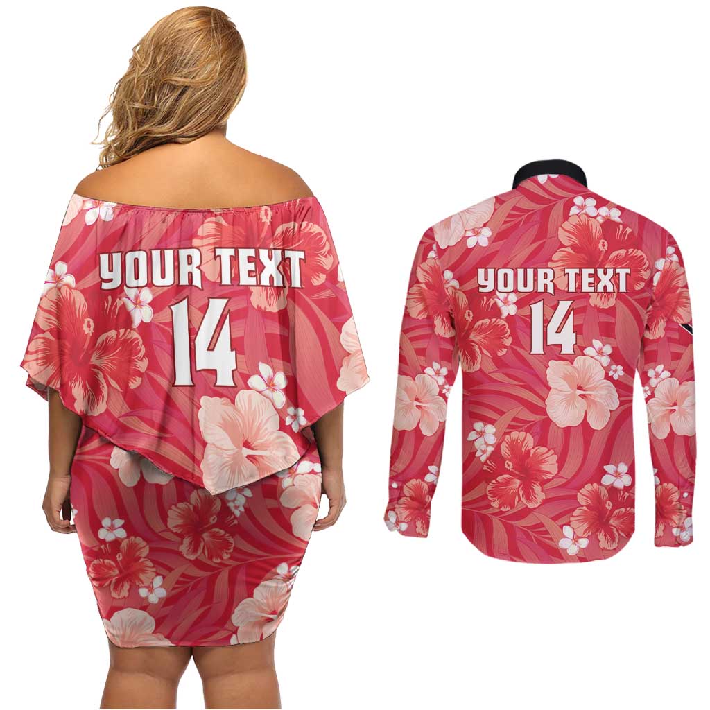 Custom Trinidad and Tobago Cricket Couples Matching Off Shoulder Short Dress and Long Sleeve Button Shirt 2025 Go Knight Riders Tropical Style - Wonder Print Shop