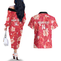 Custom Trinidad and Tobago Cricket Couples Matching Off The Shoulder Long Sleeve Dress and Hawaiian Shirt 2025 Go Knight Riders Tropical Style - Wonder Print Shop