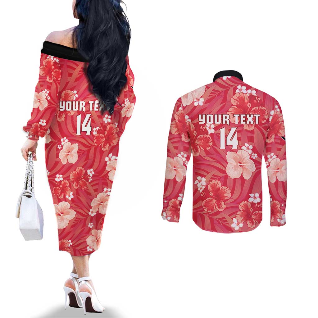 Custom Trinidad and Tobago Cricket Couples Matching Off The Shoulder Long Sleeve Dress and Long Sleeve Button Shirt 2025 Go Knight Riders Tropical Style - Wonder Print Shop